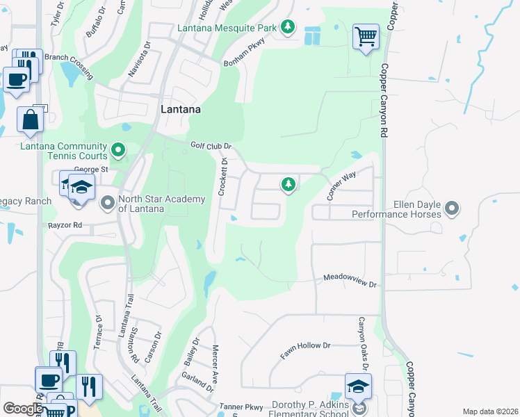 map of restaurants, bars, coffee shops, grocery stores, and more near 1120 Mission Lane in Argyle