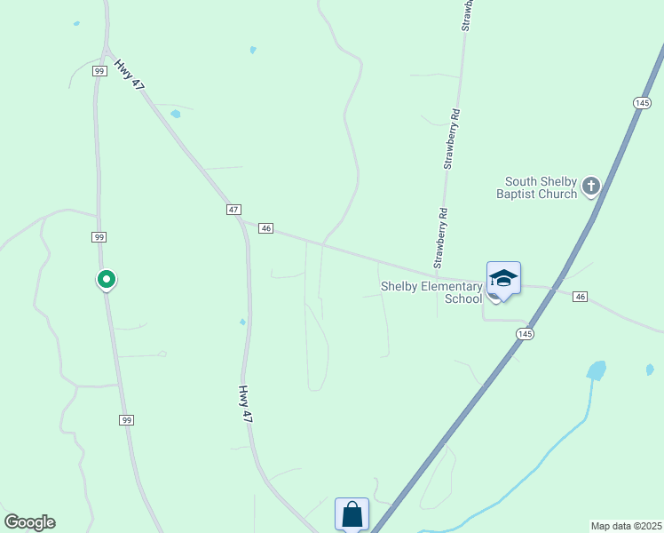 map of restaurants, bars, coffee shops, grocery stores, and more near 242 County Road 46 in Shelby