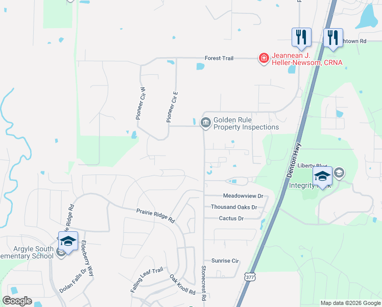 map of restaurants, bars, coffee shops, grocery stores, and more near 1100 Stonecrest Road in Argyle