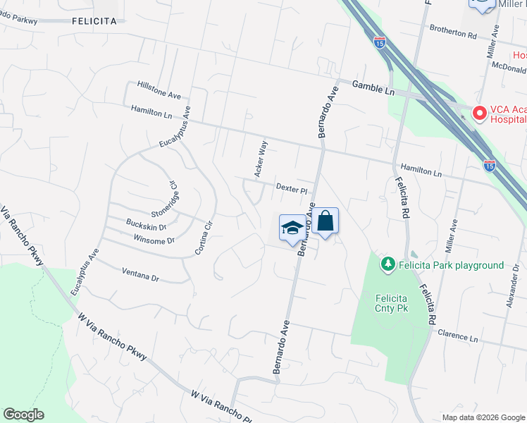 map of restaurants, bars, coffee shops, grocery stores, and more near 2300 Lomica Place in Escondido