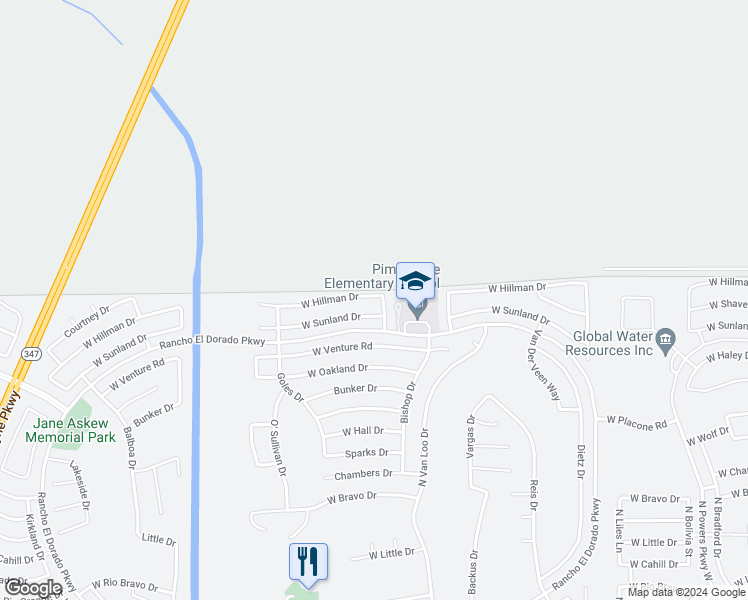 map of restaurants, bars, coffee shops, grocery stores, and more near 42371 West Hillman Drive in Maricopa