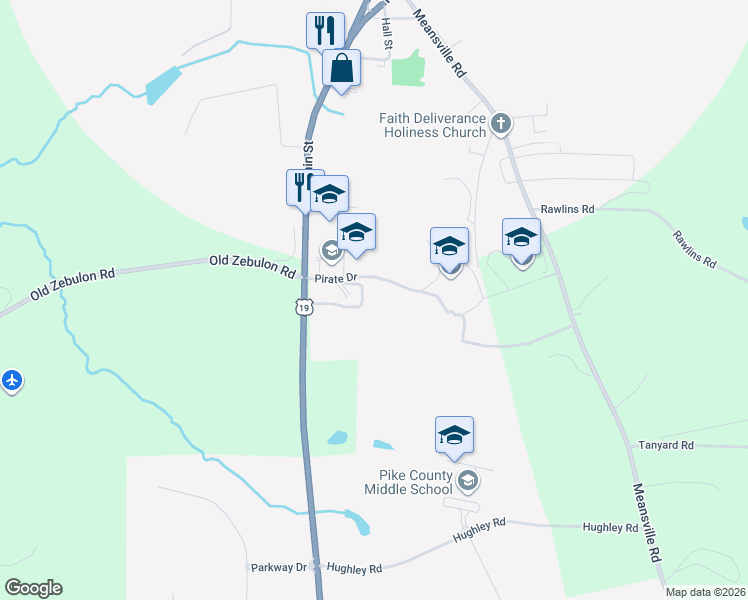 map of restaurants, bars, coffee shops, grocery stores, and more near 7218 U.S. 19 in Zebulon