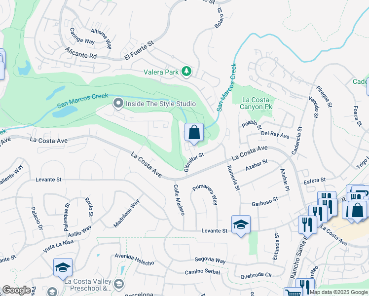map of restaurants, bars, coffee shops, grocery stores, and more near 7525 Jerez Court in Carlsbad