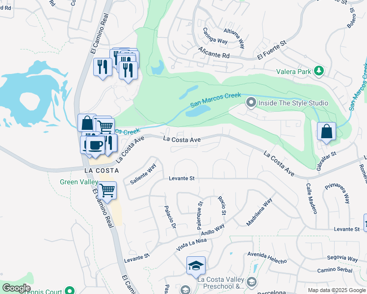 map of restaurants, bars, coffee shops, grocery stores, and more near 2401 La Costa Avenue in Carlsbad