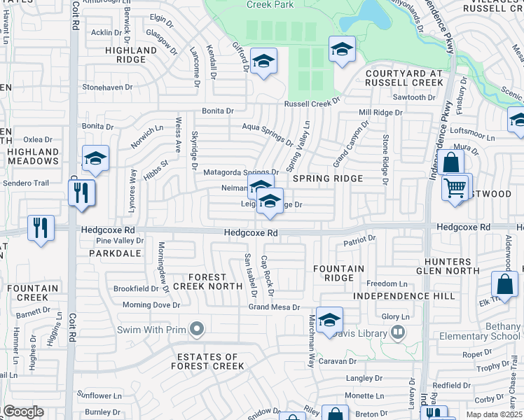 map of restaurants, bars, coffee shops, grocery stores, and more near in Plano