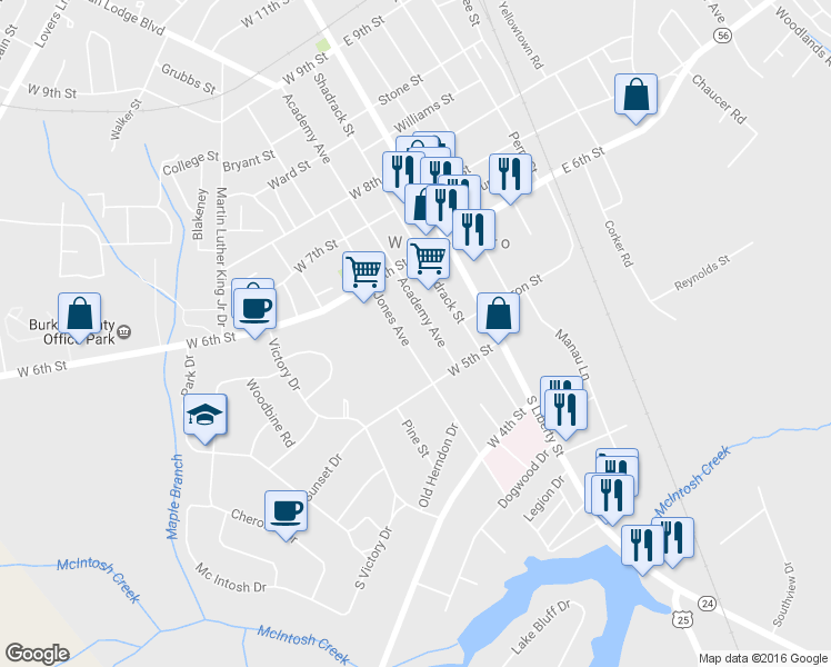 map of restaurants, bars, coffee shops, grocery stores, and more near 522 Jones Avenue in Waynesboro