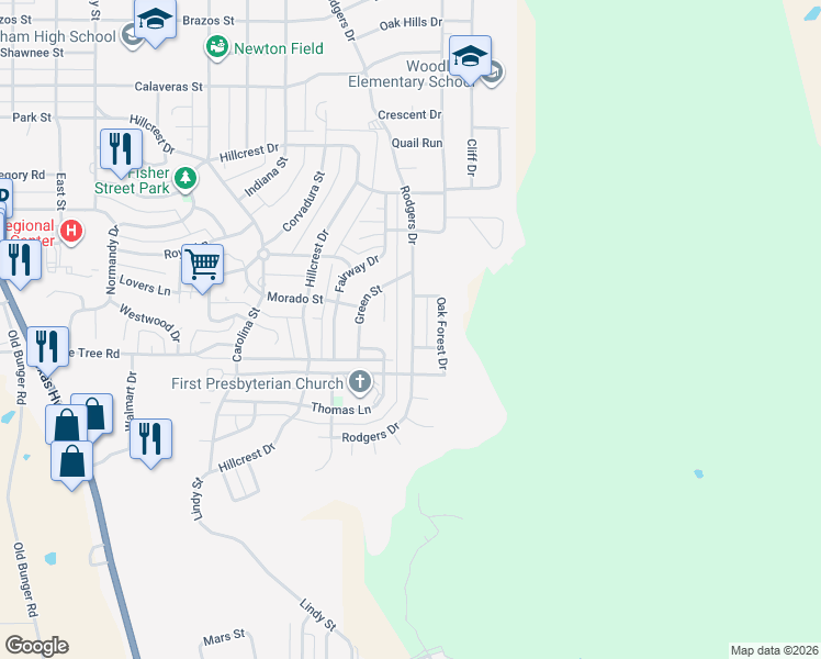 map of restaurants, bars, coffee shops, grocery stores, and more near 1522 Rodgers Drive in Graham