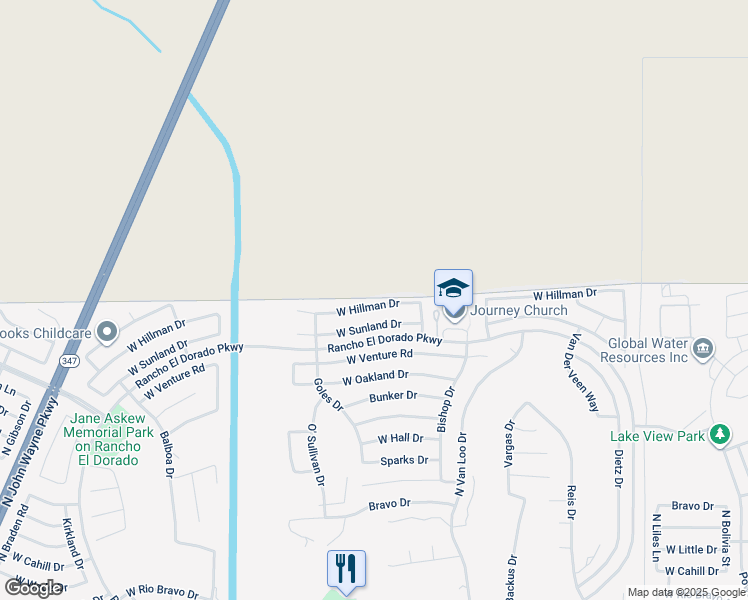 map of restaurants, bars, coffee shops, grocery stores, and more near 42514 West Hillman Drive in Maricopa