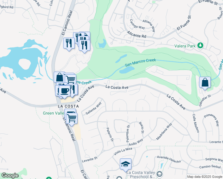 map of restaurants, bars, coffee shops, grocery stores, and more near 2403 La Costa Avenue in Carlsbad