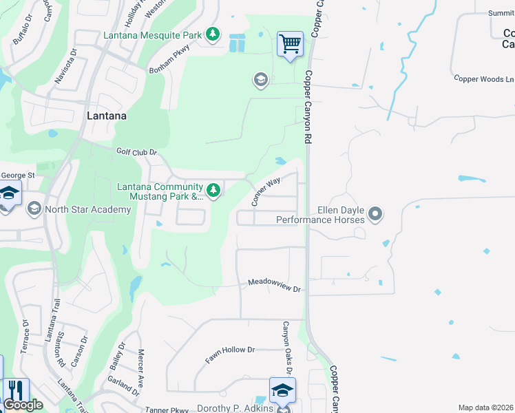 map of restaurants, bars, coffee shops, grocery stores, and more near 1501 Presley Way in Lantana