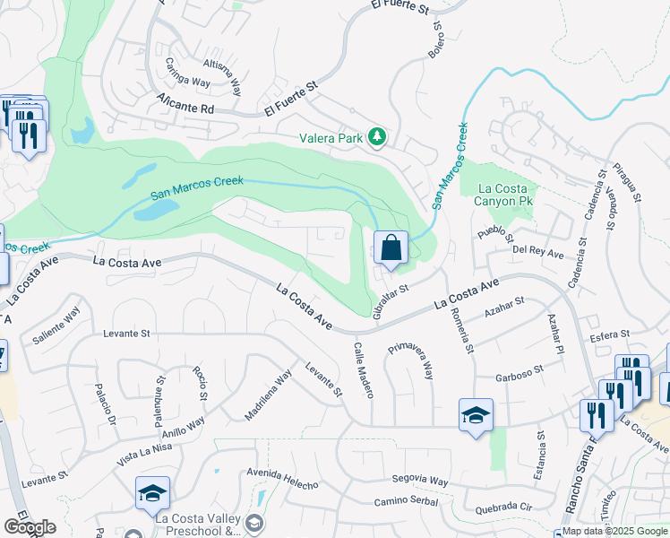 map of restaurants, bars, coffee shops, grocery stores, and more near 2639 Pirineos Way in Carlsbad