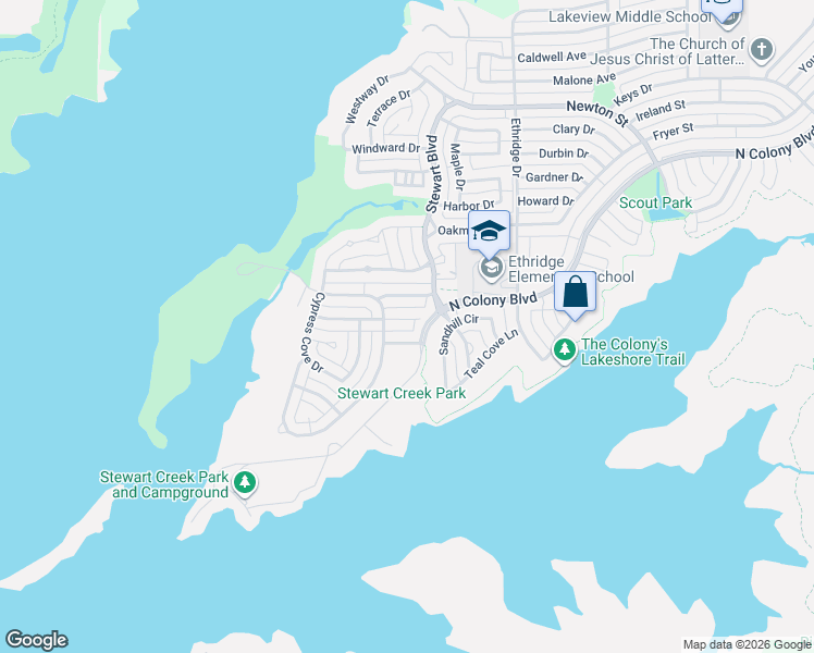 map of restaurants, bars, coffee shops, grocery stores, and more near 3825 Red Oak Trail in The Colony