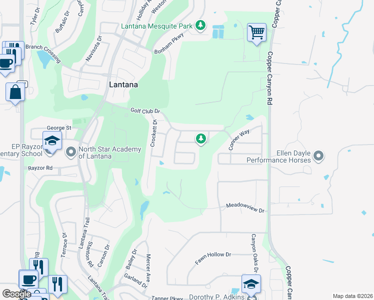 map of restaurants, bars, coffee shops, grocery stores, and more near 1151 Mission Lane in Argyle