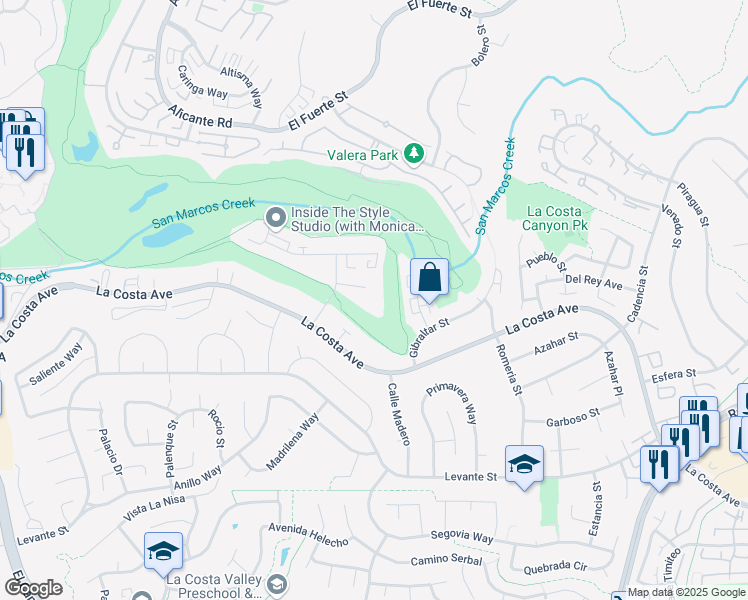 map of restaurants, bars, coffee shops, grocery stores, and more near 2607 Pirineos Way in Carlsbad