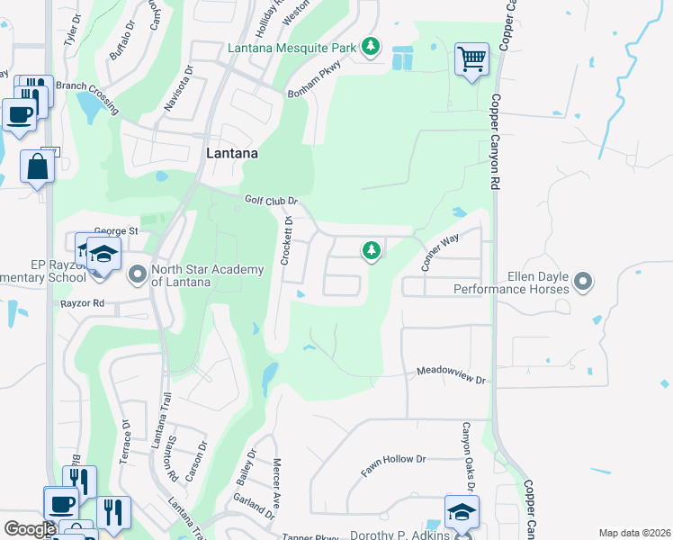 map of restaurants, bars, coffee shops, grocery stores, and more near 1121 Mission Lane in Argyle