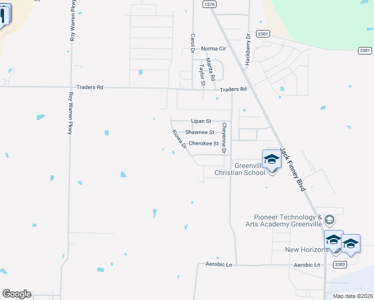 map of restaurants, bars, coffee shops, grocery stores, and more near 8902 Kiowa Drive in Greenville