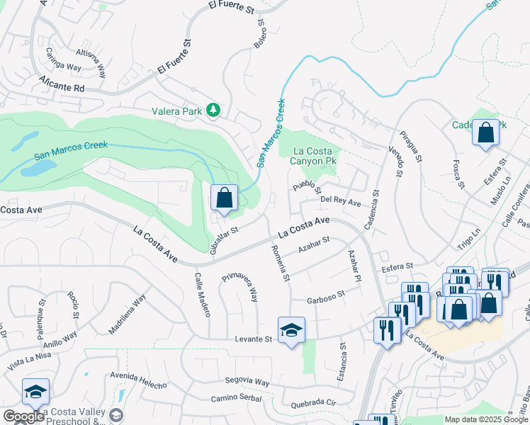 map of restaurants, bars, coffee shops, grocery stores, and more near 7522 Romeria Street in Carlsbad