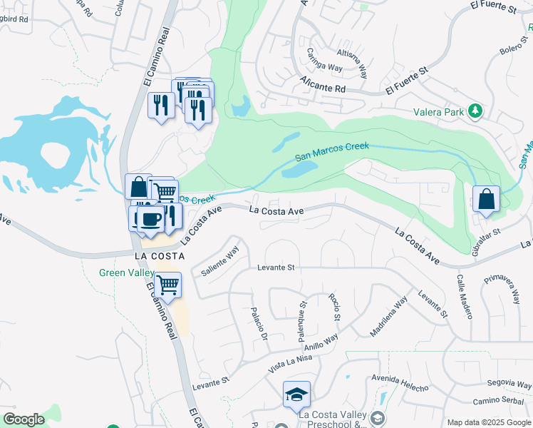 map of restaurants, bars, coffee shops, grocery stores, and more near 2415 La Costa Avenue in Carlsbad