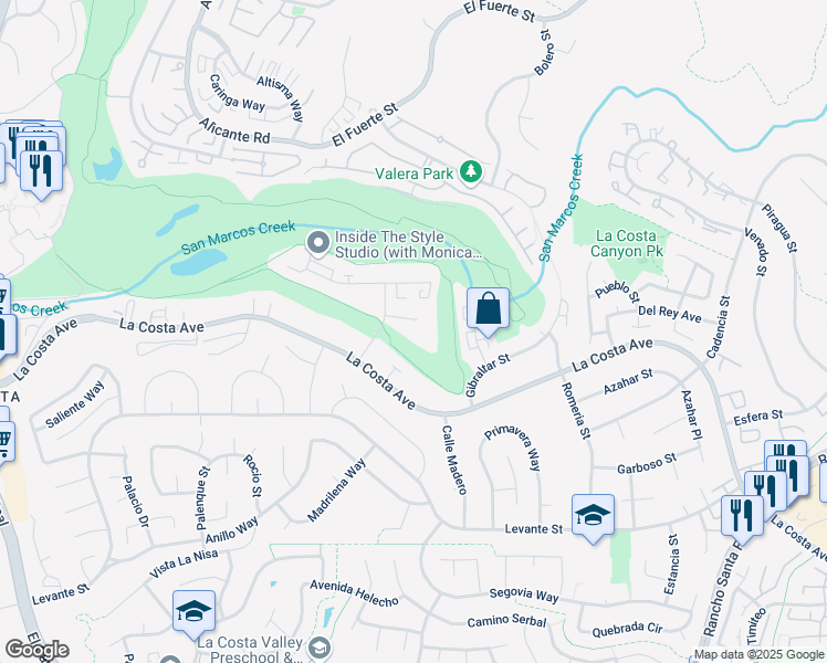 map of restaurants, bars, coffee shops, grocery stores, and more near 2639 Pirineos Way in Carlsbad