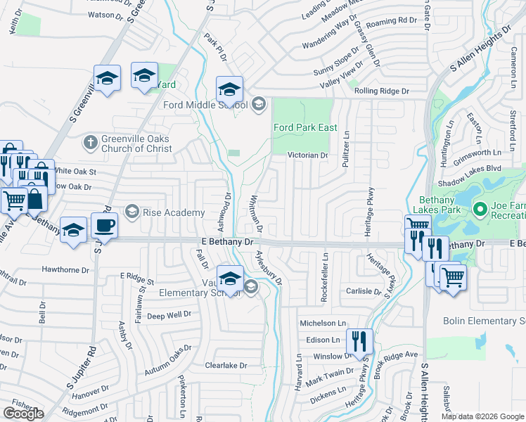 map of restaurants, bars, coffee shops, grocery stores, and more near 920 Rutgers Court in Allen