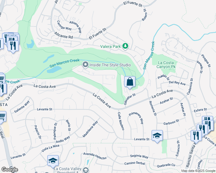 map of restaurants, bars, coffee shops, grocery stores, and more near 2607 Pirineos Way in Carlsbad