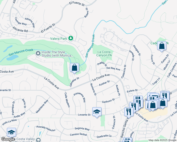 map of restaurants, bars, coffee shops, grocery stores, and more near 7522 Romeria Street in Carlsbad