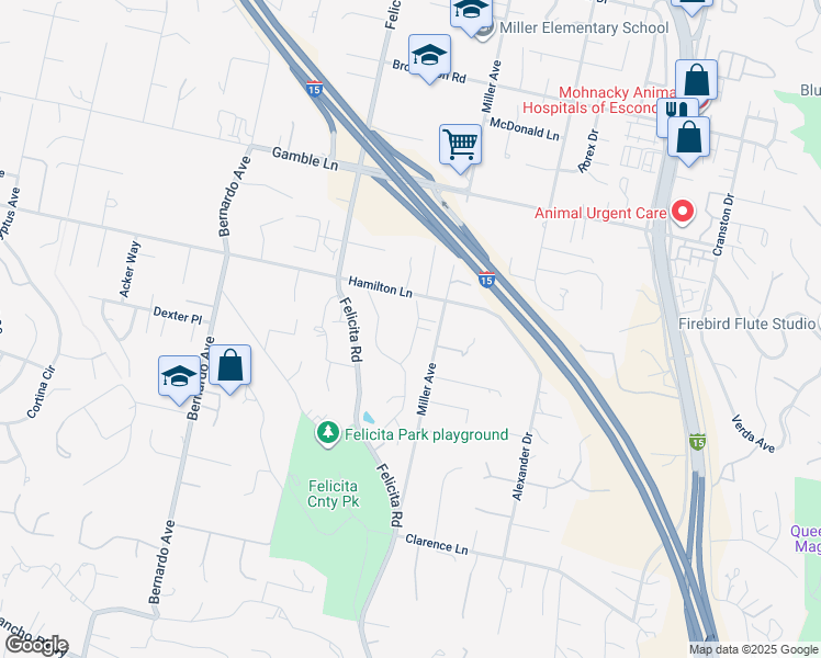map of restaurants, bars, coffee shops, grocery stores, and more near 2545 Blackbird Glen in Escondido