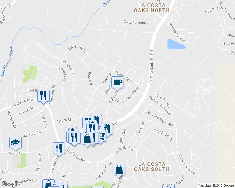 map of restaurants, bars, coffee shops, grocery stores, and more near 7348 Circulo Papayo in Carlsbad