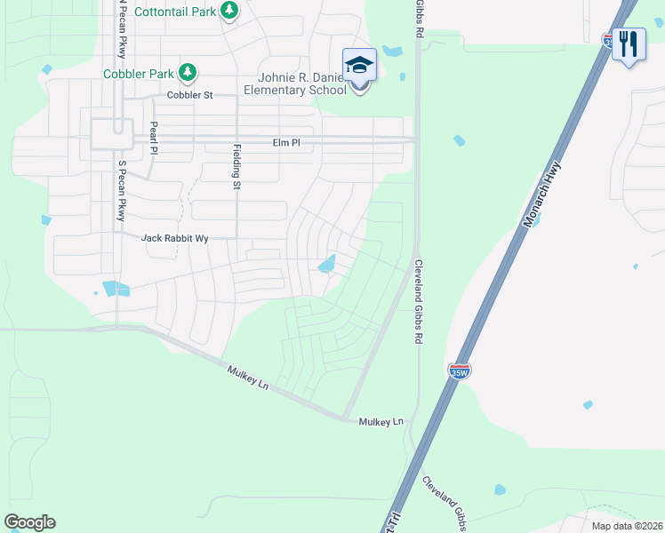 map of restaurants, bars, coffee shops, grocery stores, and more near Mulkey Lane in Northlake