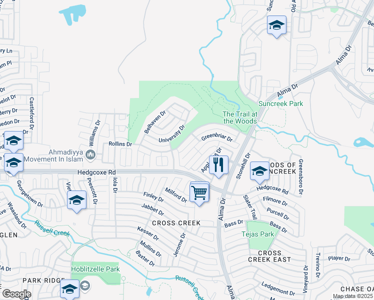 map of restaurants, bars, coffee shops, grocery stores, and more near 1520 Greenbriar Drive in Allen