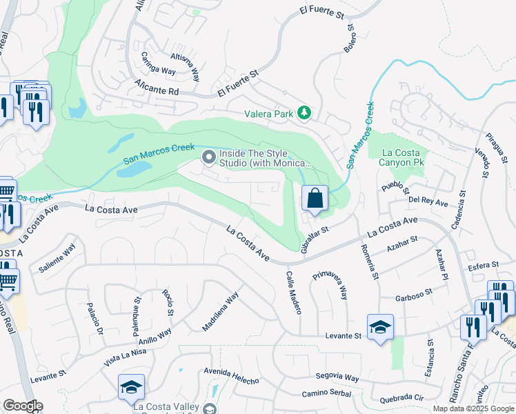 map of restaurants, bars, coffee shops, grocery stores, and more near 2639 Pirineos Way in Carlsbad