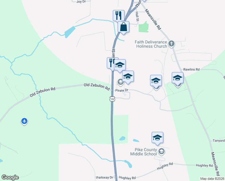 map of restaurants, bars, coffee shops, grocery stores, and more near 7218 U.S. 19 in Zebulon
