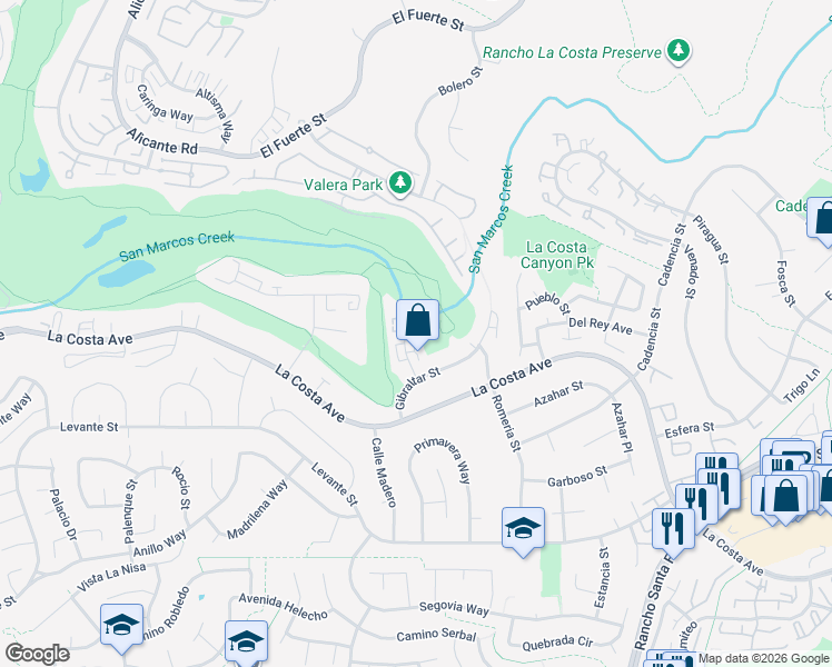map of restaurants, bars, coffee shops, grocery stores, and more near 7514 Jerez Court in Carlsbad
