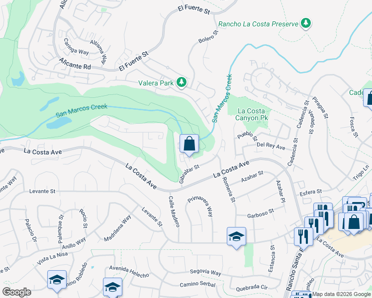 map of restaurants, bars, coffee shops, grocery stores, and more near 7514 Jerez Court in Carlsbad