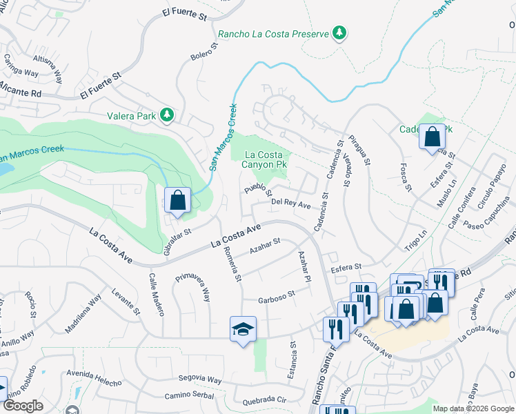 map of restaurants, bars, coffee shops, grocery stores, and more near 3017 Del Rey Avenue in Carlsbad