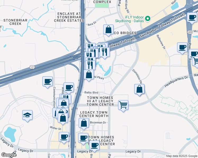 map of restaurants, bars, coffee shops, grocery stores, and more near 5800 Granite Parkway in Plano