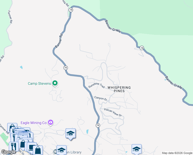 map of restaurants, bars, coffee shops, grocery stores, and more near 1679 Whispering Pines Drive in Julian