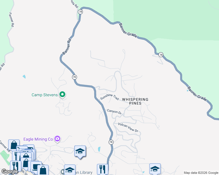 map of restaurants, bars, coffee shops, grocery stores, and more near 1679 Whispering Pines Drive in Julian