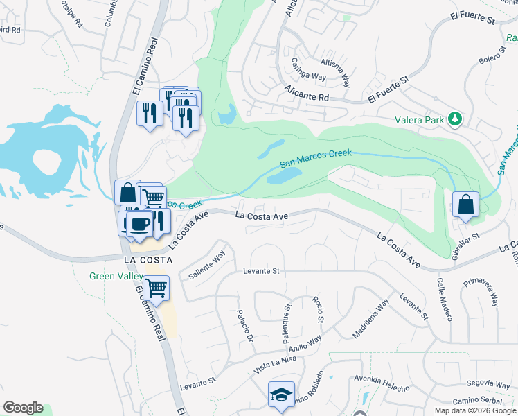 map of restaurants, bars, coffee shops, grocery stores, and more near 2324 La Costa Avenue in Carlsbad