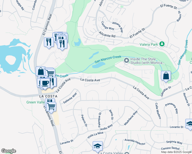 map of restaurants, bars, coffee shops, grocery stores, and more near 2370 La Costa Avenue in Carlsbad