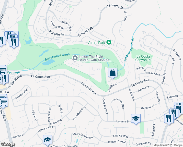 map of restaurants, bars, coffee shops, grocery stores, and more near 7505 Vieja Castilla Way in Carlsbad