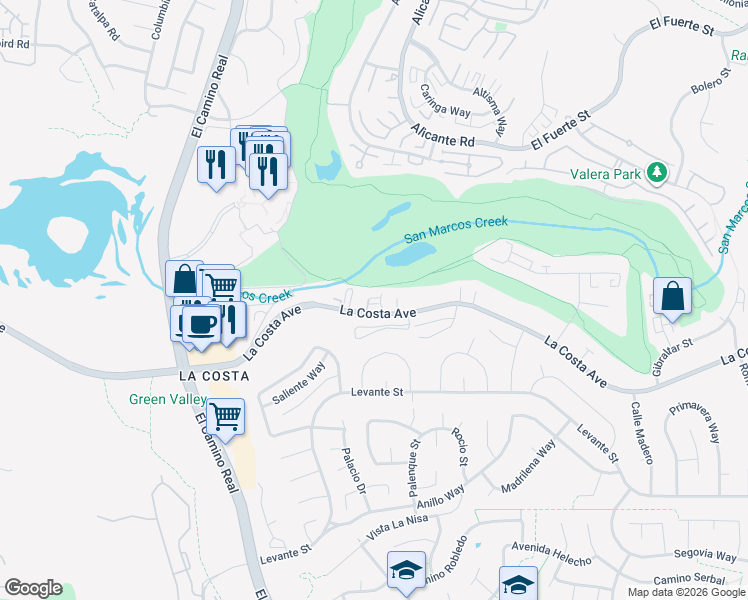 map of restaurants, bars, coffee shops, grocery stores, and more near 2324 La Costa Avenue in Carlsbad