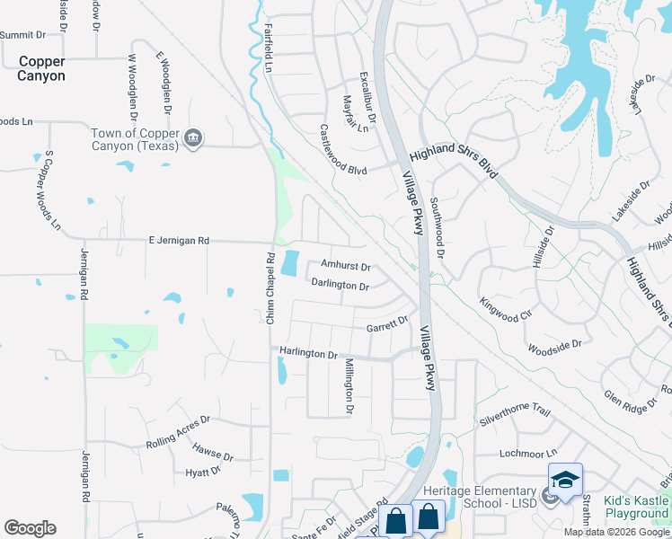 map of restaurants, bars, coffee shops, grocery stores, and more near 4138 Amhurst Drive in Highland Village