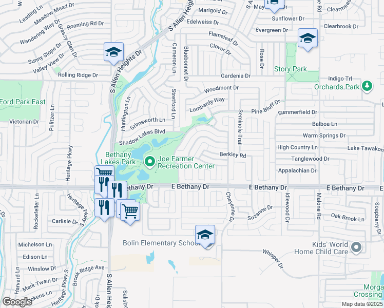map of restaurants, bars, coffee shops, grocery stores, and more near 1316 Normandy Lane in Allen
