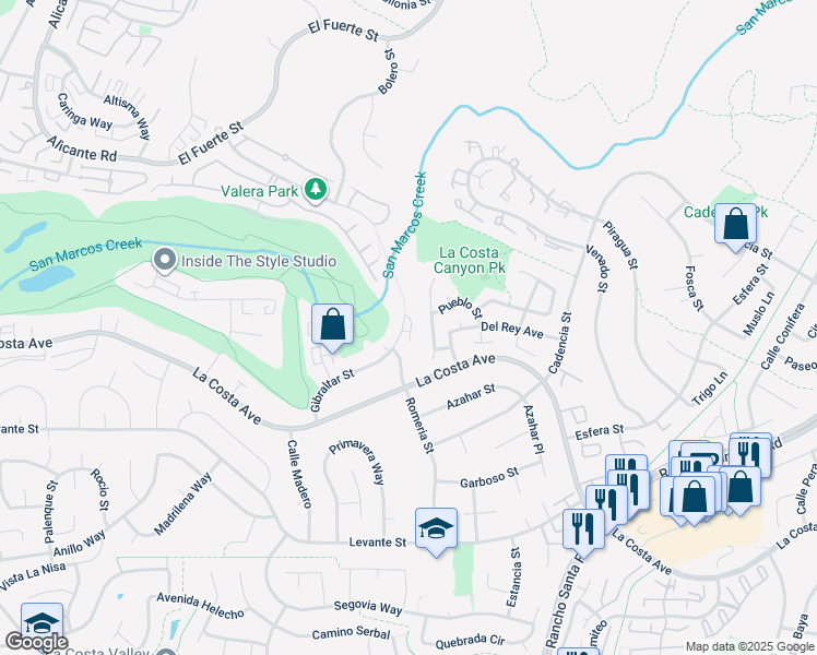 map of restaurants, bars, coffee shops, grocery stores, and more near 7506 Gibraltar Street in Carlsbad