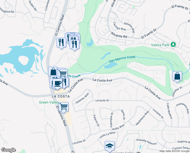 map of restaurants, bars, coffee shops, grocery stores, and more near 2270 La Costa Avenue in Carlsbad