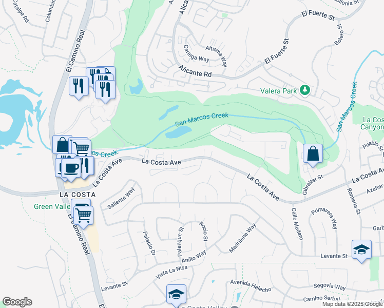 map of restaurants, bars, coffee shops, grocery stores, and more near 2420 La Costa Avenue in Carlsbad