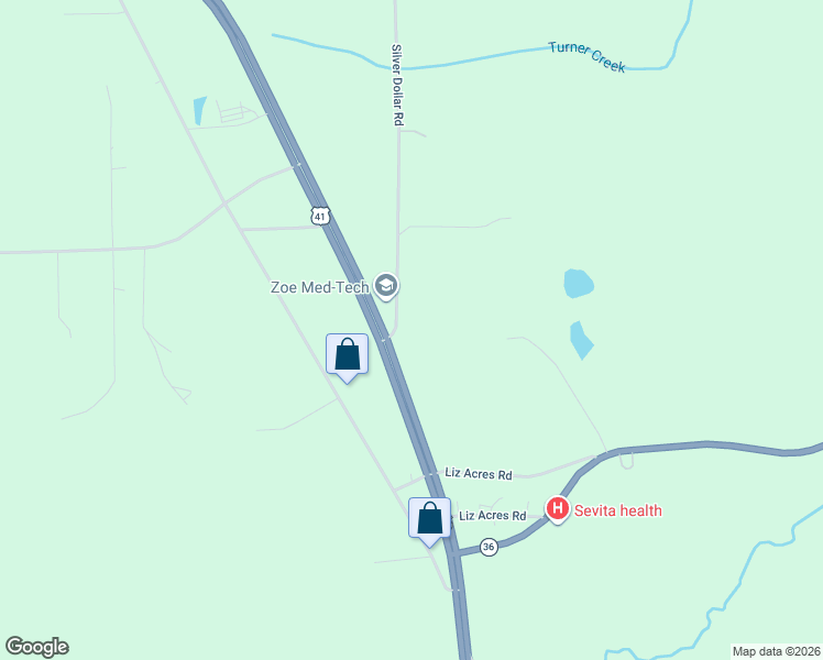 map of restaurants, bars, coffee shops, grocery stores, and more near 115 Silver Dollar Road in Barnesville
