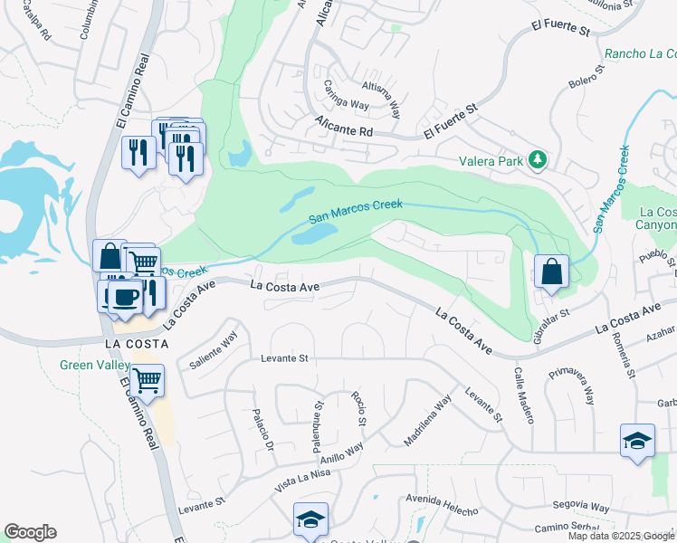 map of restaurants, bars, coffee shops, grocery stores, and more near 2420 La Costa Avenue in Carlsbad