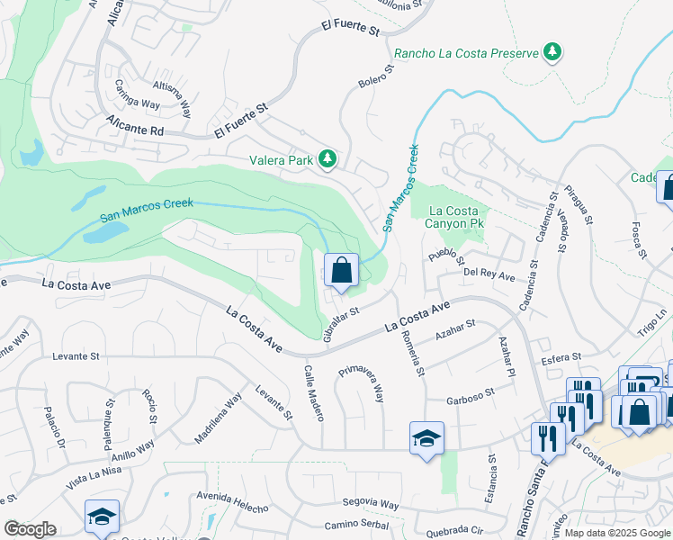 map of restaurants, bars, coffee shops, grocery stores, and more near 7508 Jerez Court in Carlsbad